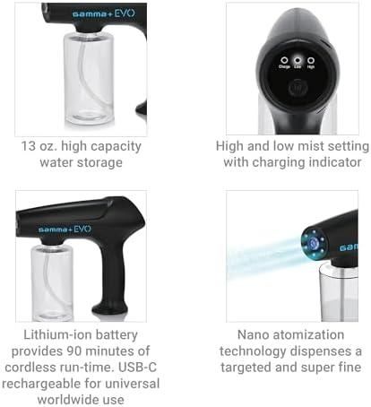 Gamma+ EVO Nano Mister Cordless Portable Water Sprayer, Disinfect Mist, USB-C Rechargeable Black