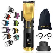 Supreme Trimmer 2Spee Hair Clipper (3.5 Hour Use) Removable Blades, 2 Speeds, Battery Display | Cordless Professional Barber Gold