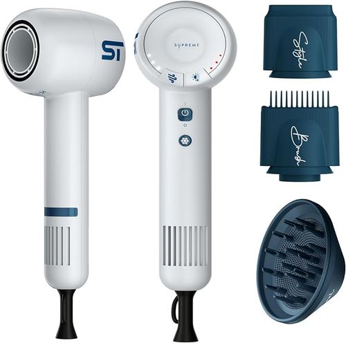 Supreme Trimmer Hair Dryer Negative Ion 110,000 RPM fast Drying & Low Noise 1400w Brushless Motor - White