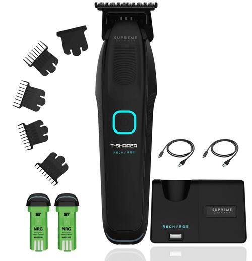 Supreme Trimmer Recharge Professional Trimmer ST777 | 7500Rpm Detachable Battery Smart Charging Stand + iPhone/Android Charging | Black